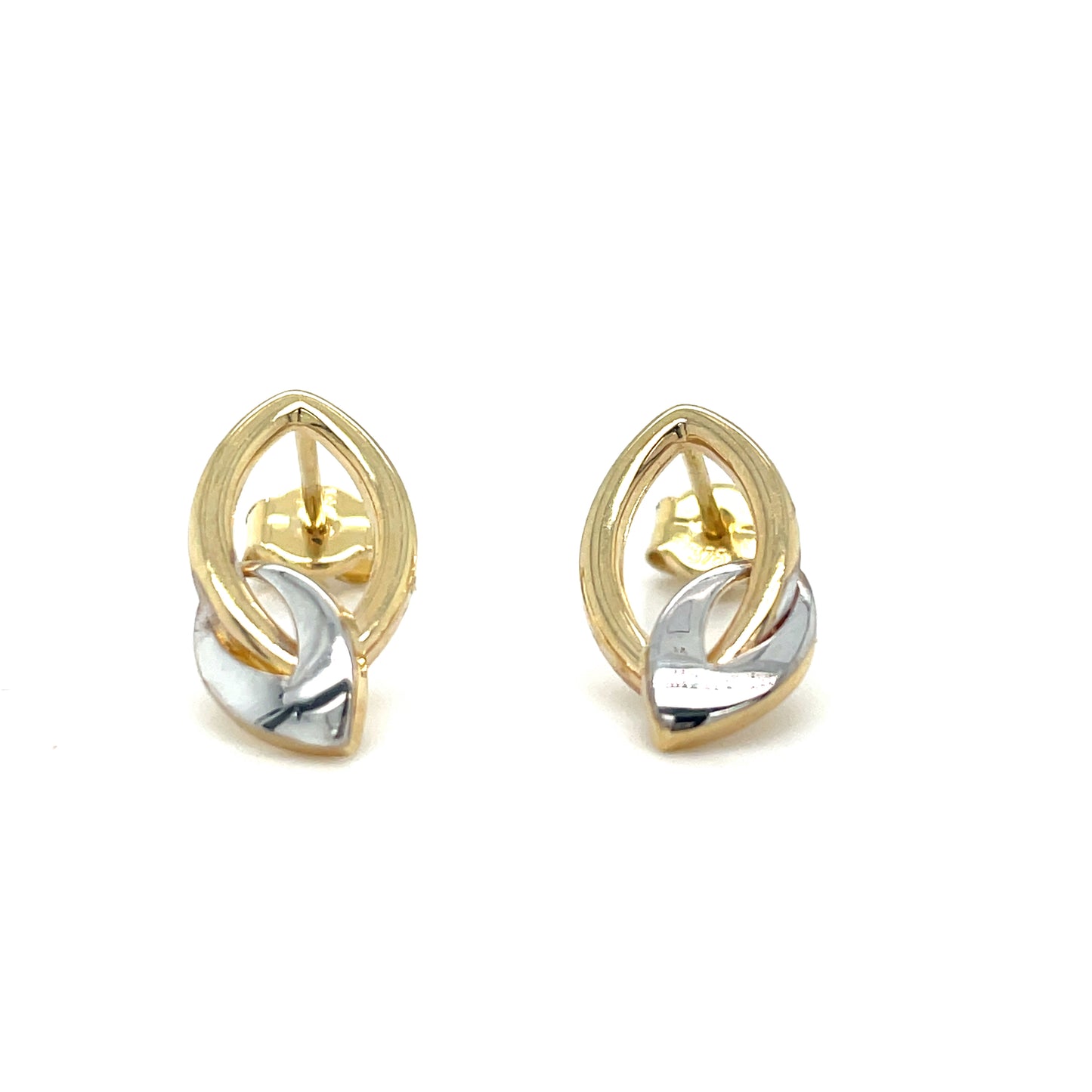 9CT Two Tone Open Oval Link Stud Earring