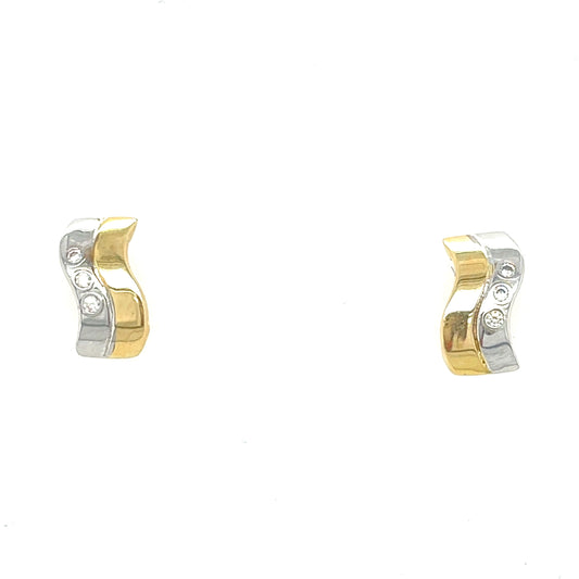9CT Cubic Zirconia Two Tone Wave Stud Earring