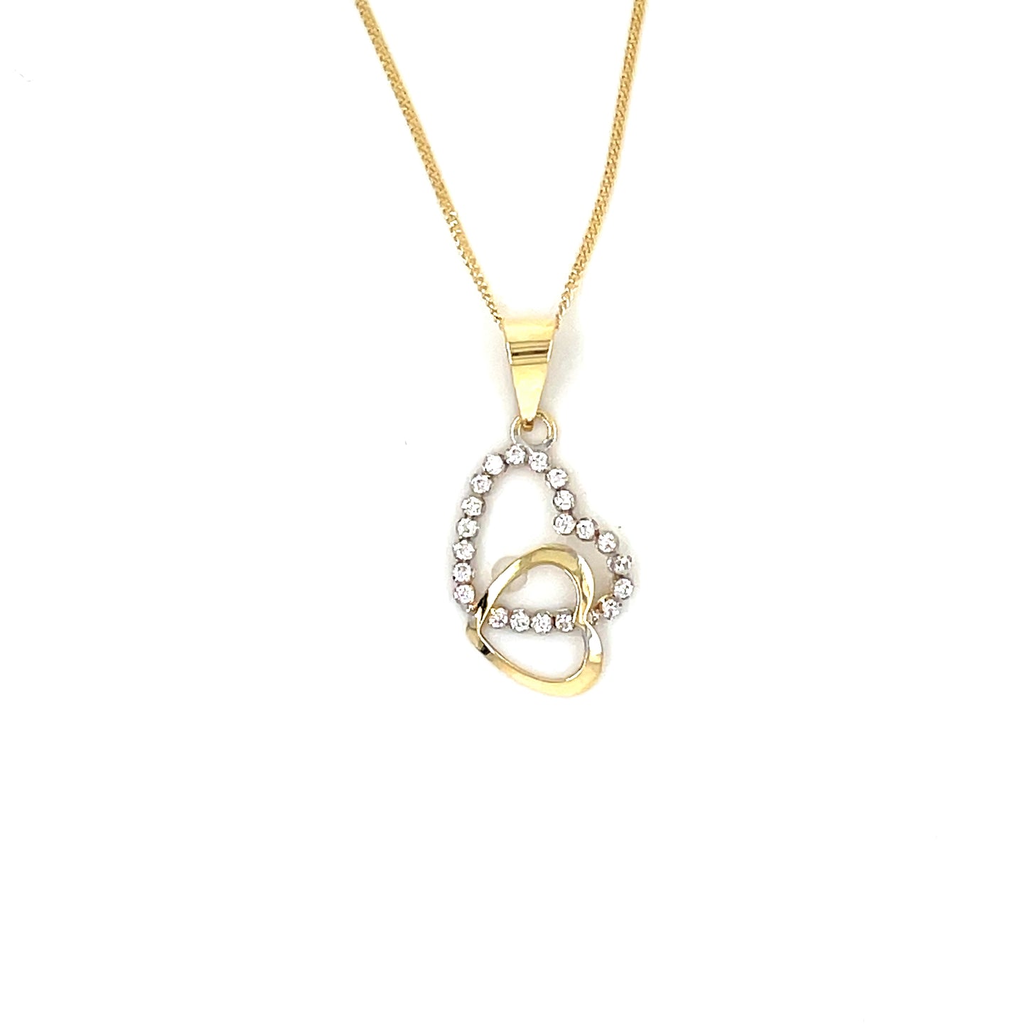 9ct double heart cubic zirconia + plain pendant