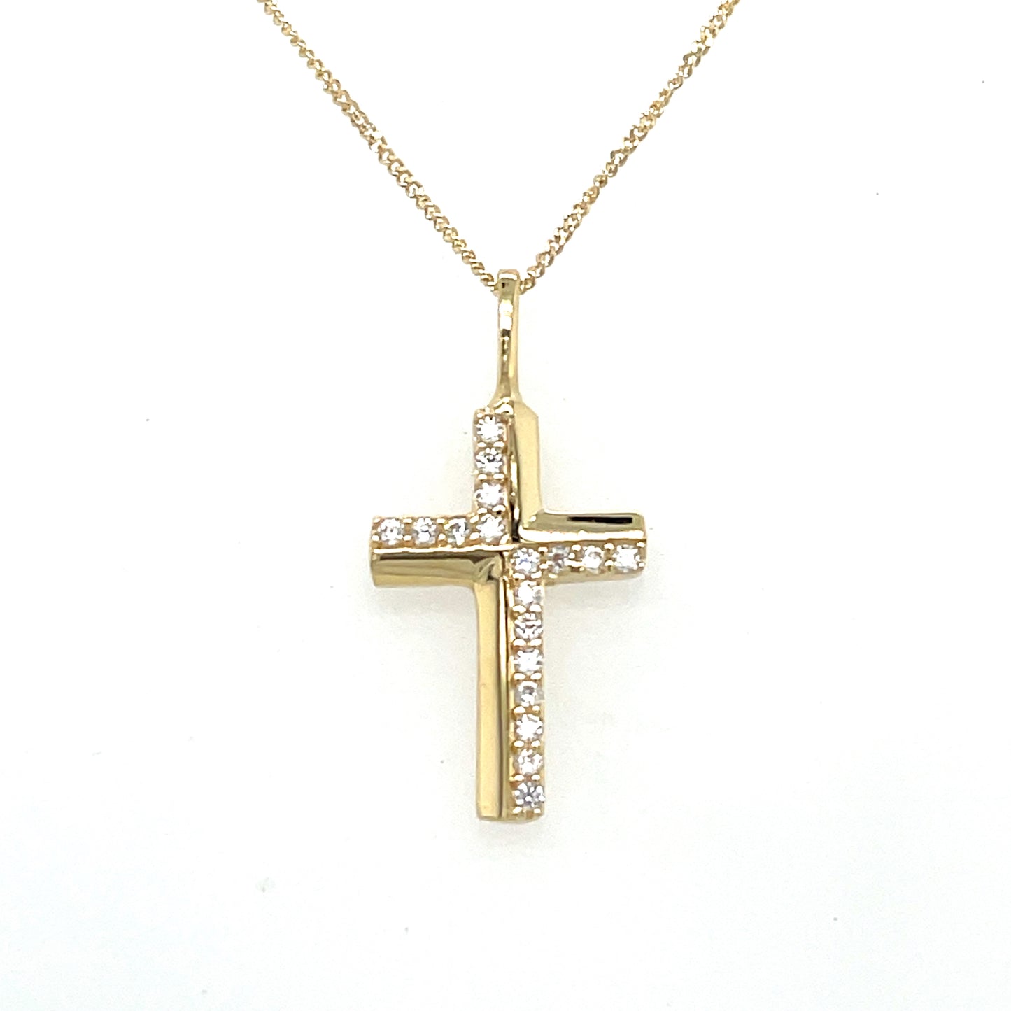 9ct cross in cubic zirconia + plain 15x9mm 0.5g