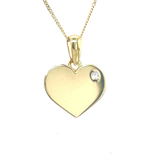 9ct heart disc with single cubic zirconia