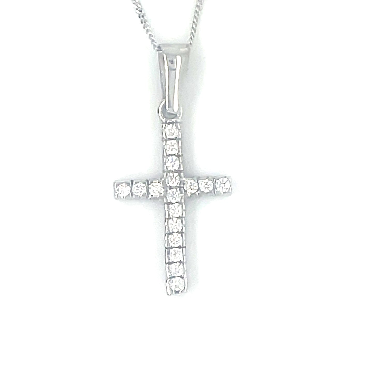 9ct white gold cubic zirconia cross