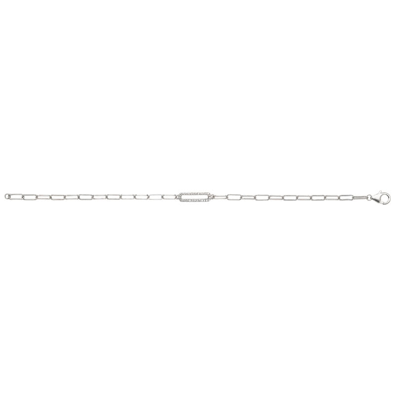 Silver open link bracelet with one cubic zirconia link