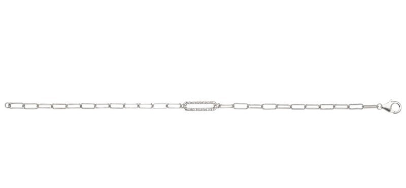 Silver open link bracelet with one cubic zirconia link