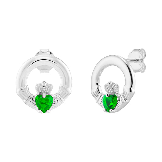 Sterling Silver May Birthstone Claddagh Stud Pendant