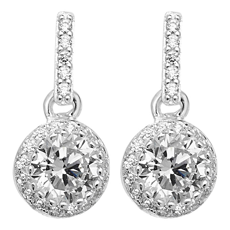 Silver drop cubic zirconia halo earrings