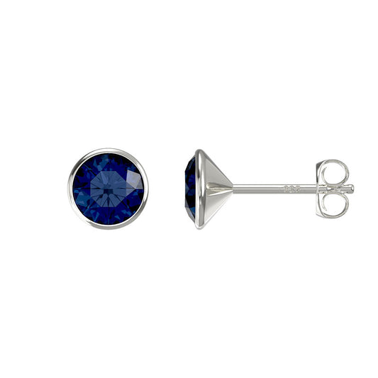 Silver dark blue rubover earring