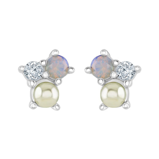 Sterling Silver Opal Pearl and CZ Stud Earrings