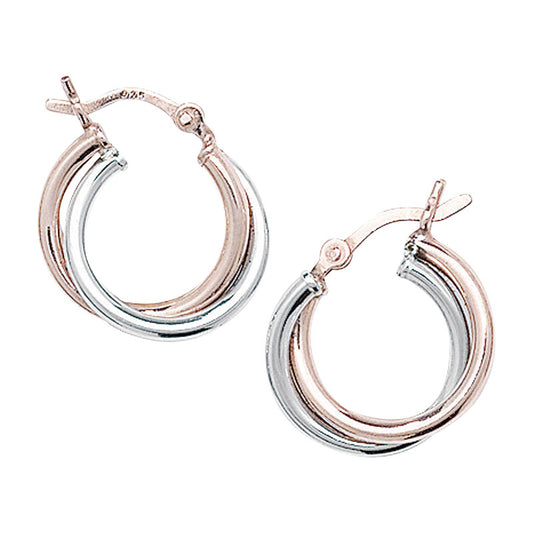 Sterling Silver and Rose Plated Interwoven Hoop Earrings