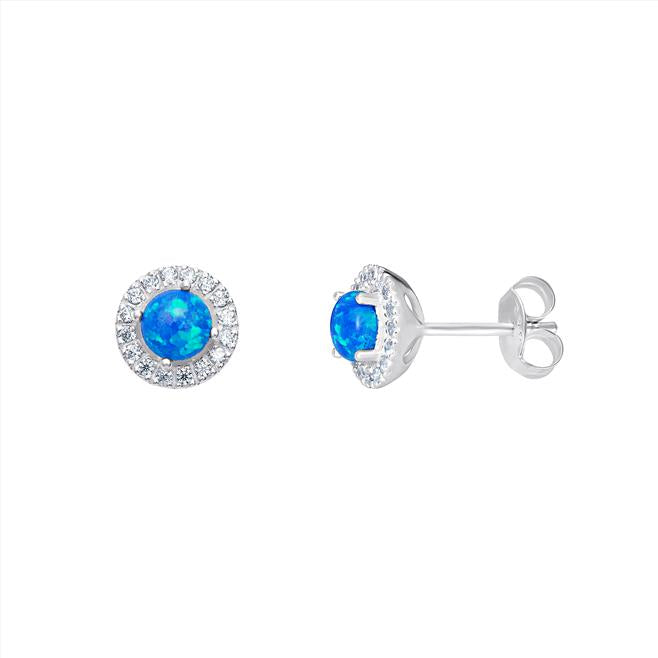 Sterling Silver Blue CZ Stud with Plain CZ Halo