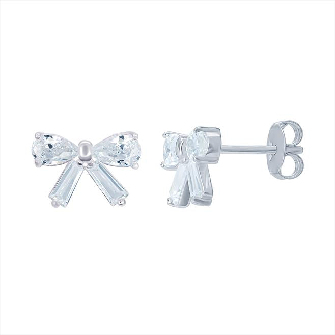 Sterling Silver CZ Bow Stud Earrings