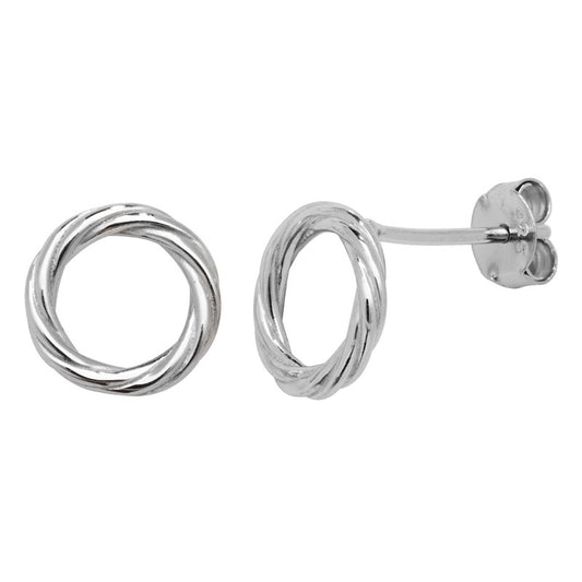 Sterling Silver Twist Circle Stud Earrings