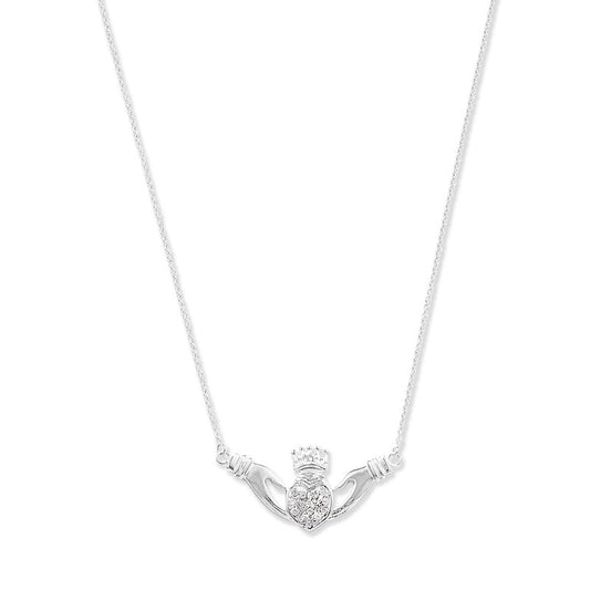 Sterling Silver Claddagh Necklet with CZ Heart