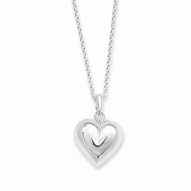 Sterling Silver Polished Puff Heart Necklet