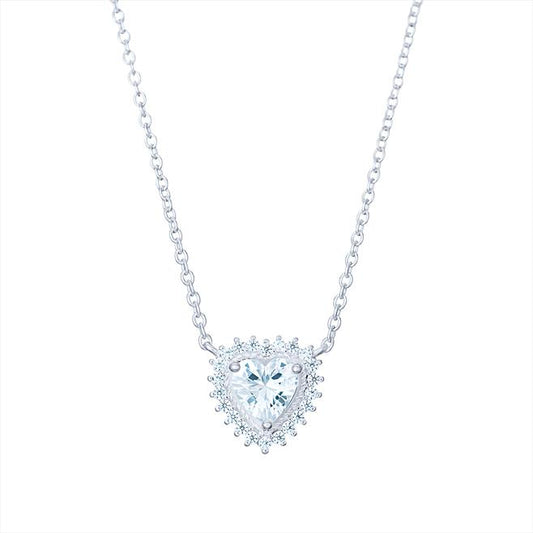 Sterling Silver Heart CZ Necklet with CZ Halo