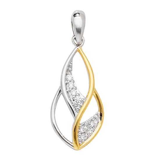 Sterling Silver and Gold Plated CZ Twist Teardrop Pendant