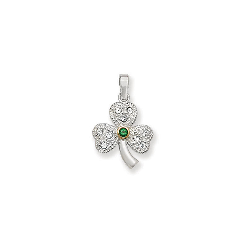 Sterling Silver Pave Set CZ Pendant with Green CZ Centre