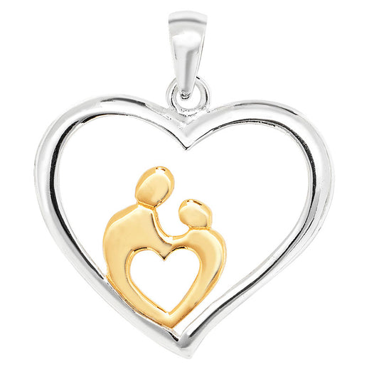 Sterling Silver Heart Pendant with Gold Plated Mother and Child