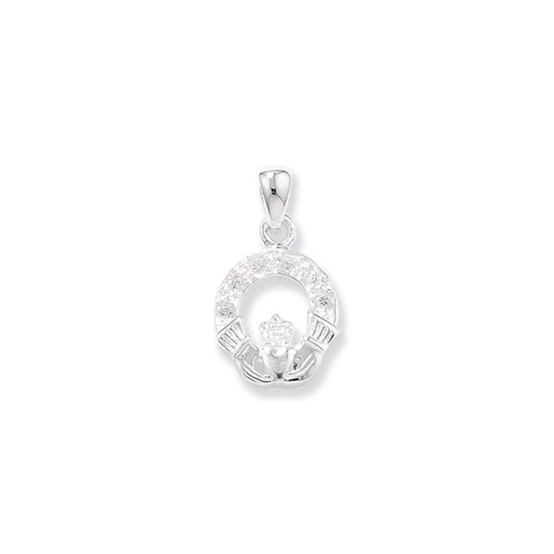 Sterling Silver CZ Set Claddagh Pendant