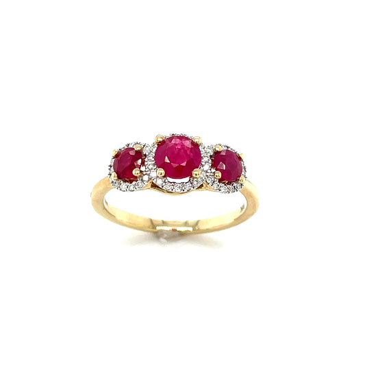 9ct Three Stone Ruby And Diamond 1.00 Diamond Ring
