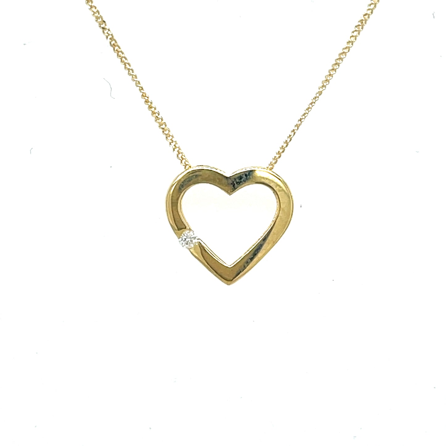 9CT Open Heart Diamond Set Pendant .015CT