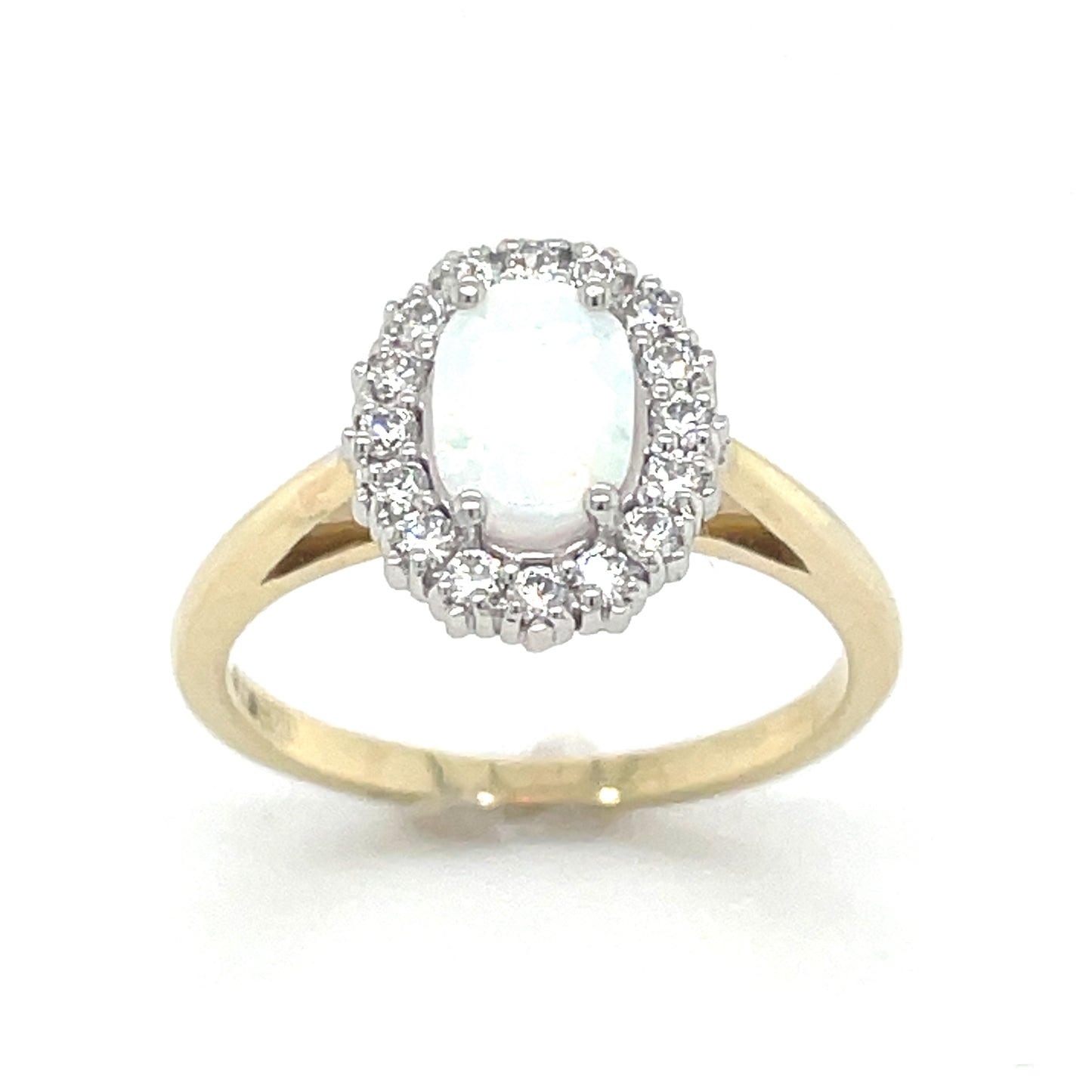 9ct oval Opal + cubic zirconia cluster ring