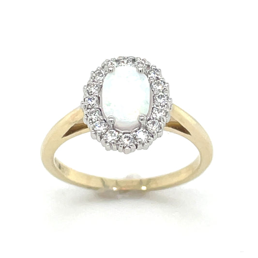 9ct oval Opal + cubic zirconia cluster ring