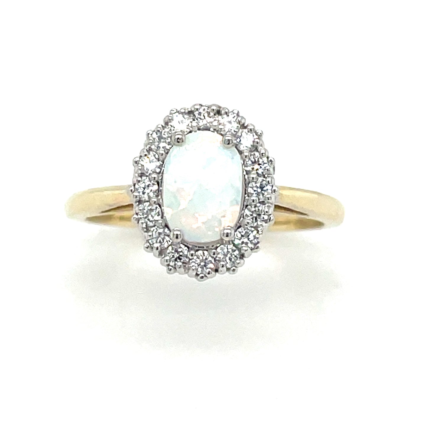 9ct oval Opal + cubic zirconia cluster ring