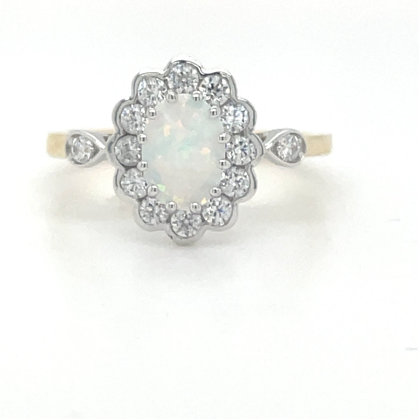 9ct Oval Opal + cubic zirconia rubover cluster ring
