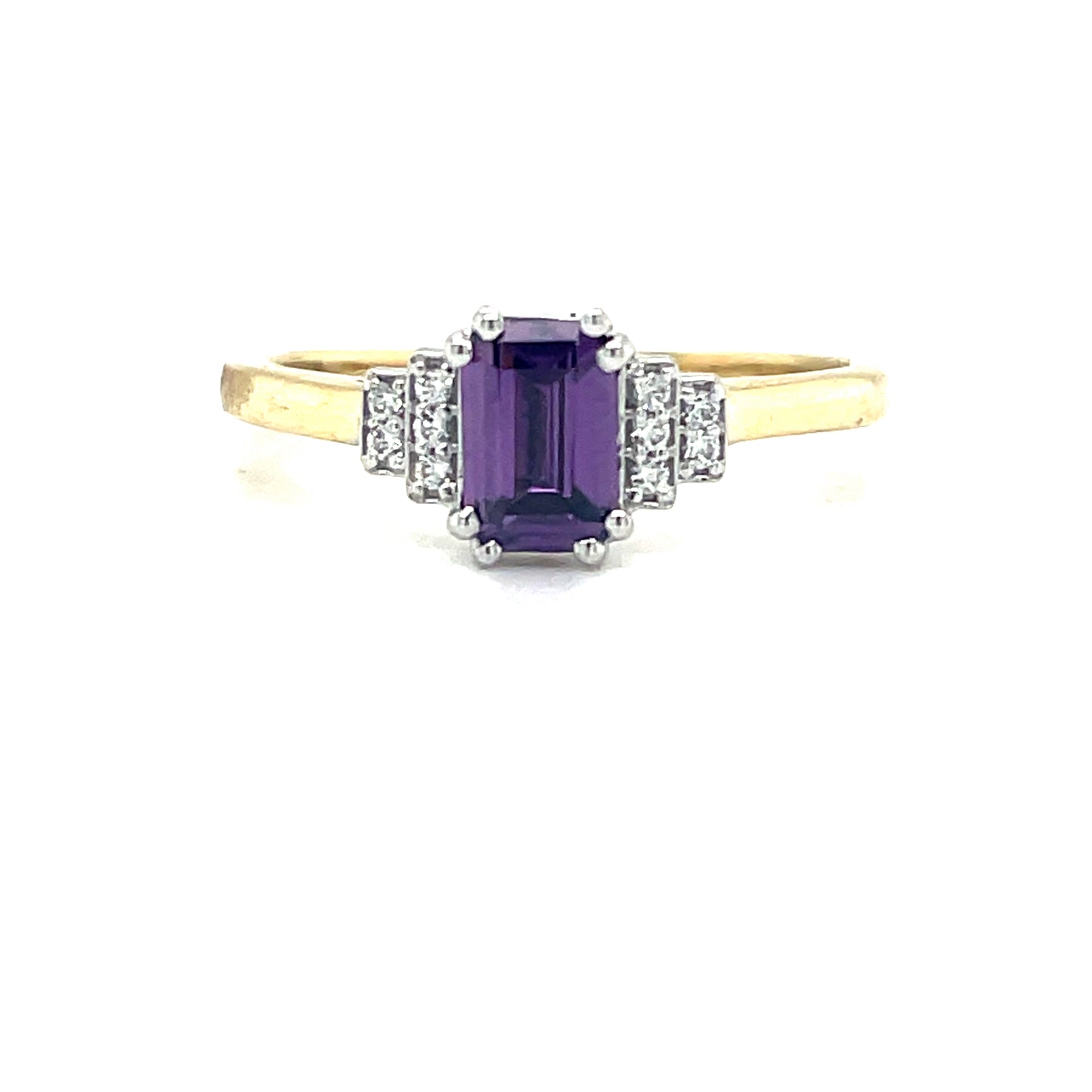 9ct emerald cut Amethyst with cubic zirconia step shoulders