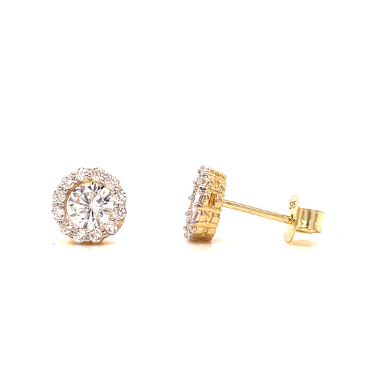 9ct Yellow Gold Round CZ Halo Earrings