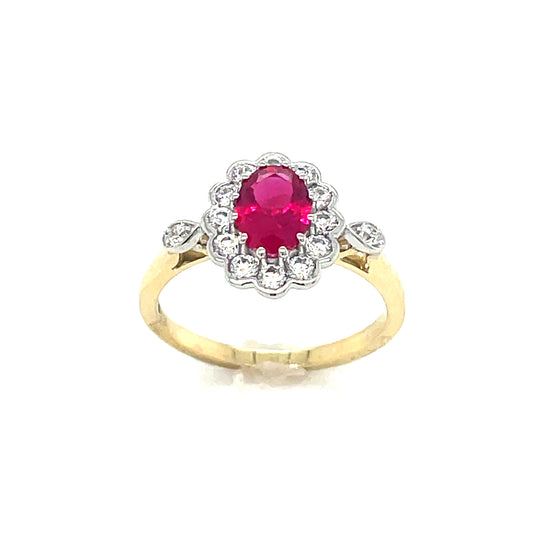 9CT Cubic Zirconia and Red Stone Oval Cluster Dress Ring