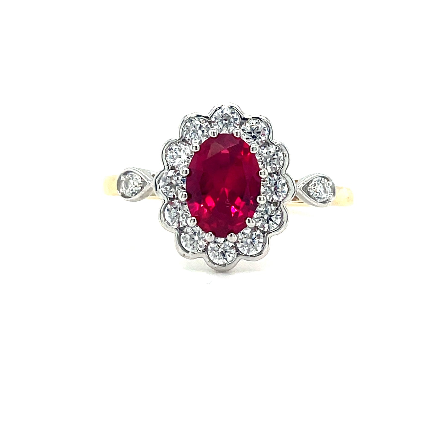 9CT Cubic Zirconia and Red Stone Oval Cluster Dress Ring