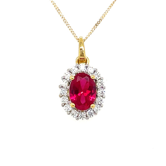 9CT Oval Cubic Zirconia and Red Stone Pendant