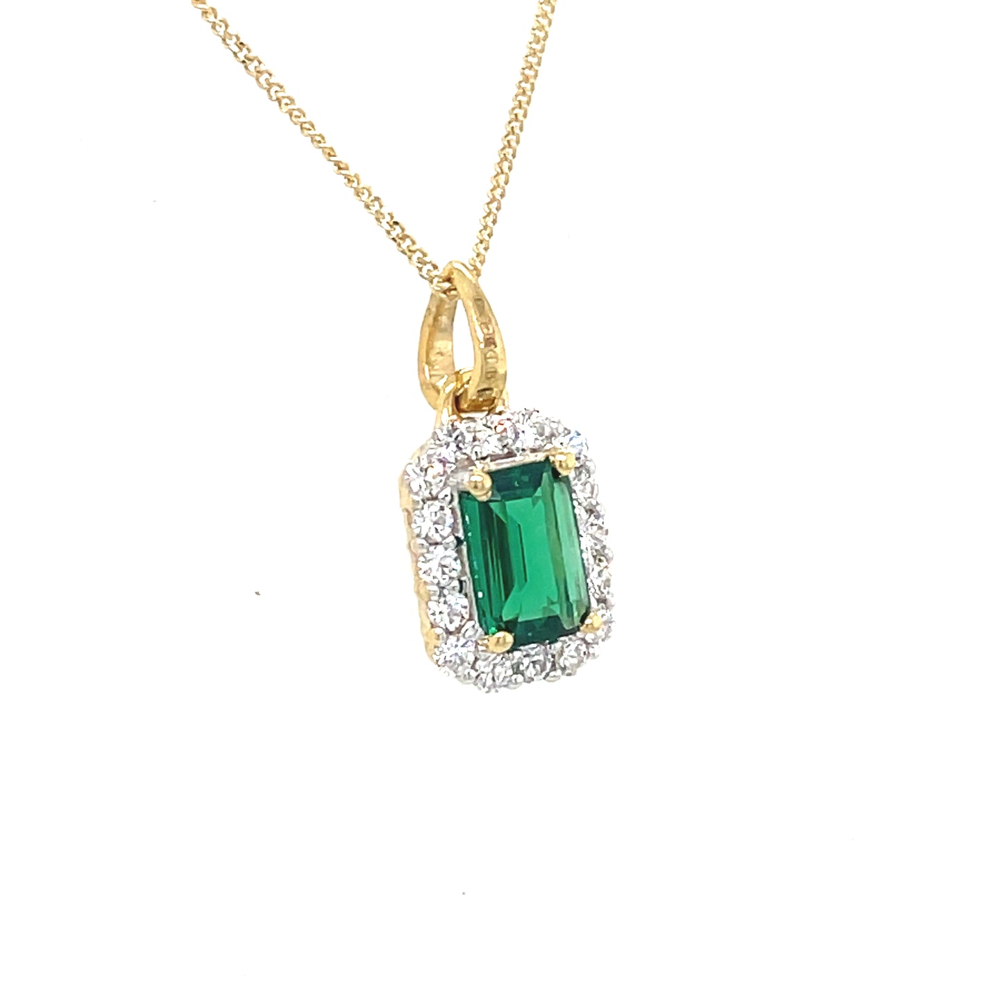 9CT Emerald Cut Cubic Zirconia and Green Stone Pendant