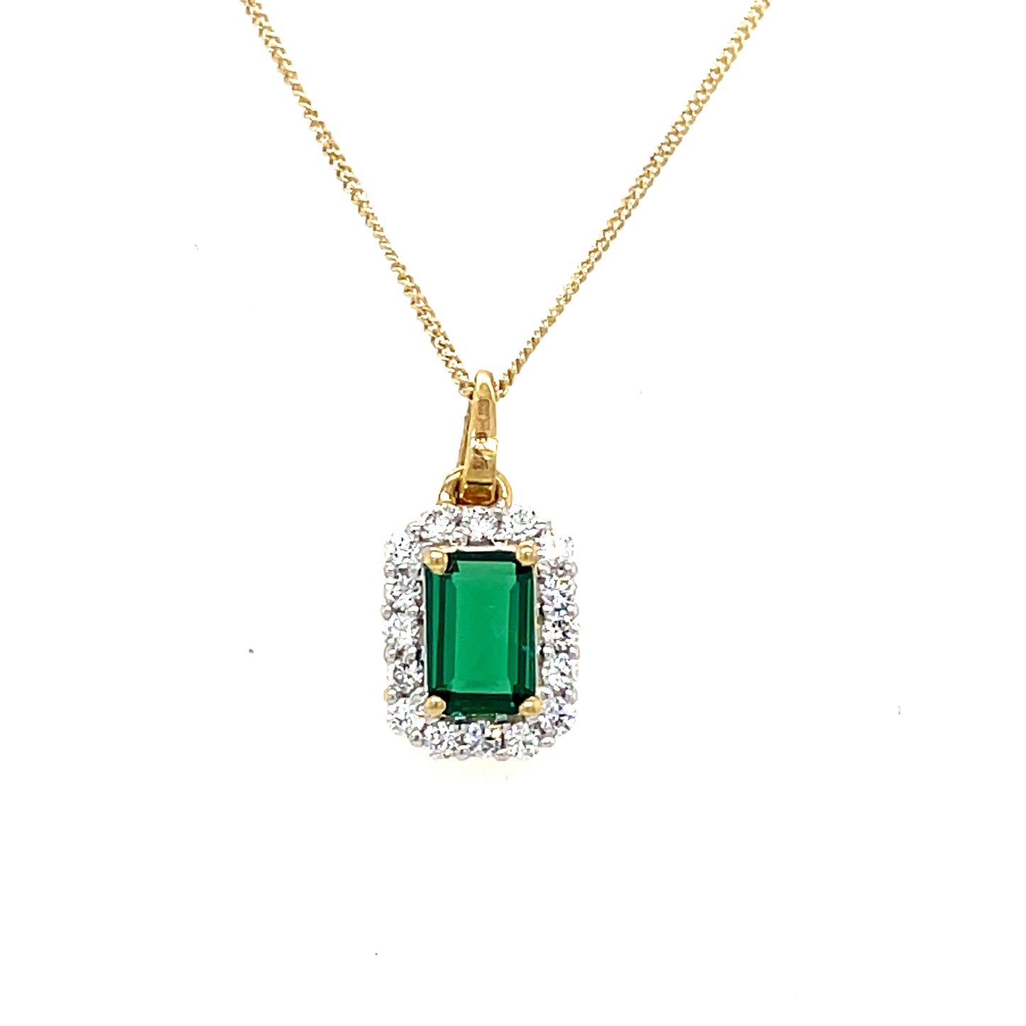 9CT Emerald Cut Cubic Zirconia and Green Stone Pendant