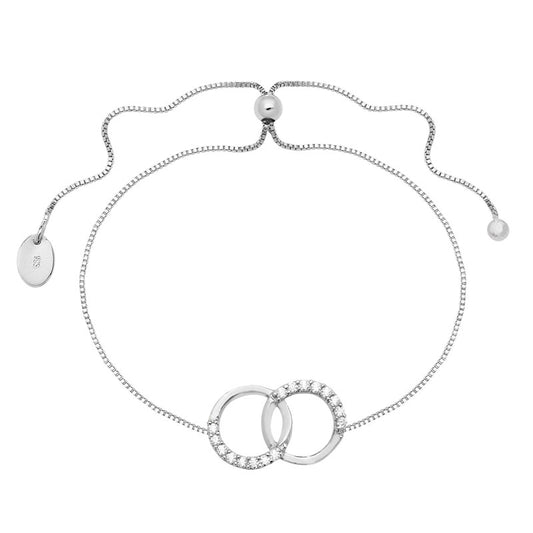 Silver double open circle with cubic zirconia bracelet