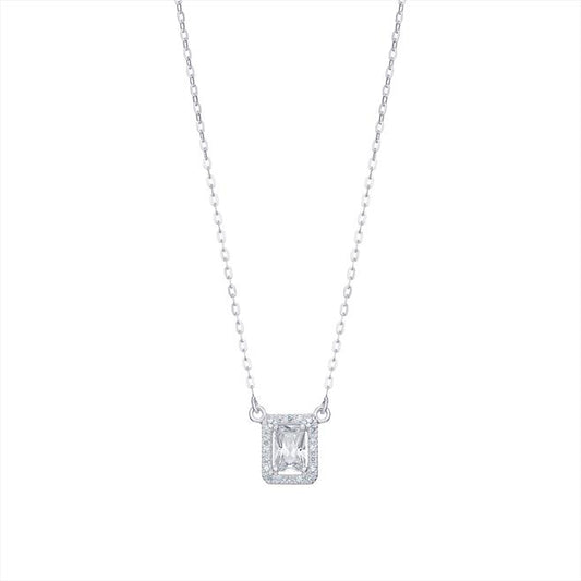 Silver cubic zirconia rectangular halo pendant