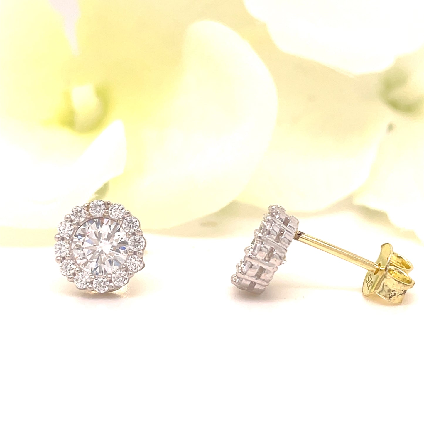 9ct Yellow Gold Round CZ Halo Earring