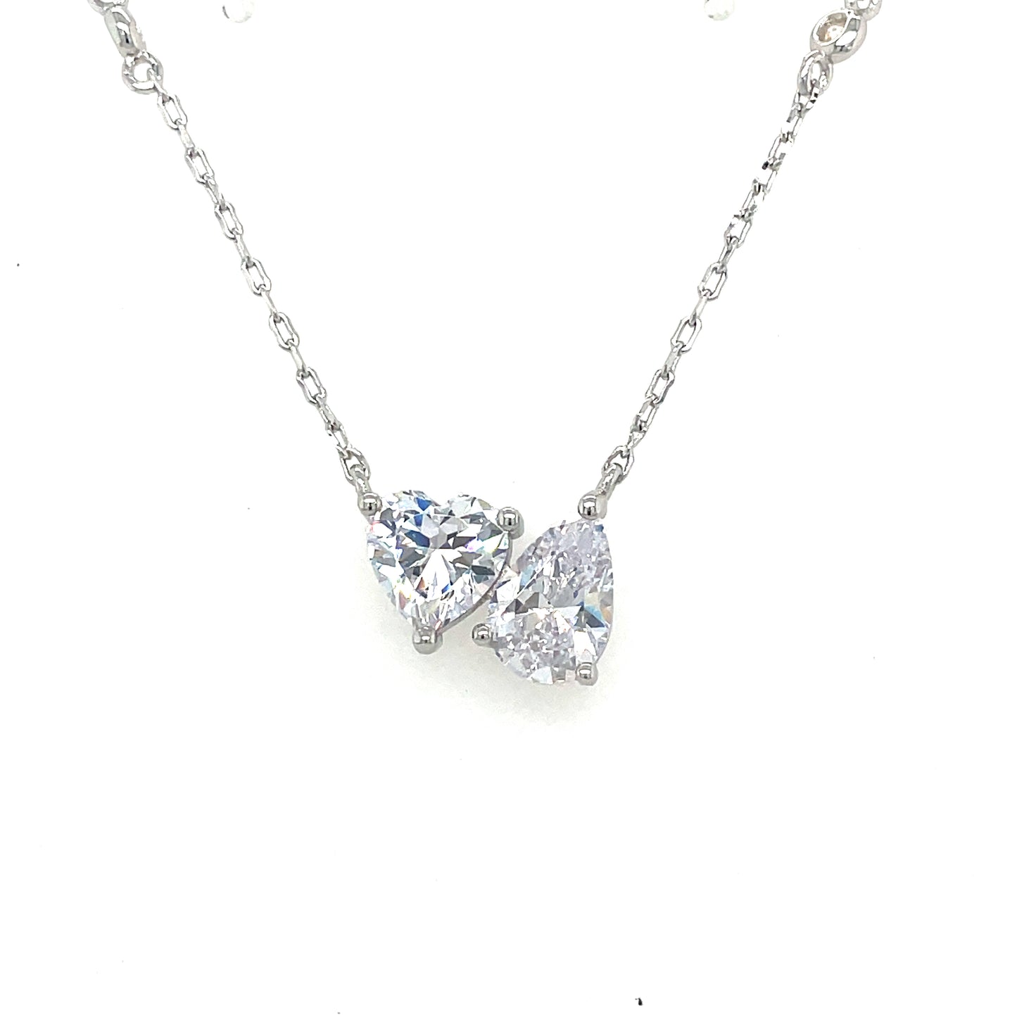 Sterling Silver Cubic Zirconia Pear/Heart Scatter Necklet