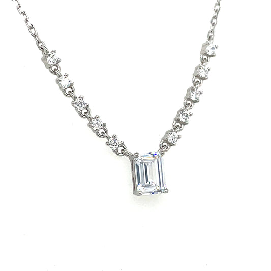 Sterling Silver Cubic Zirconia Rectangular Multi Stone Necklet