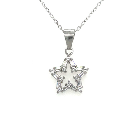 Sterling Silver Cubic Zirconia Open Star Necklet