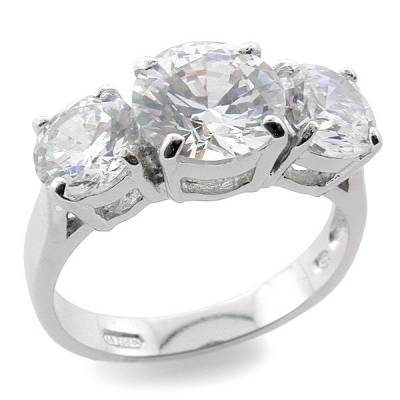 Sterling Silver Three Stone Cubic Zirconia Dress Ring
