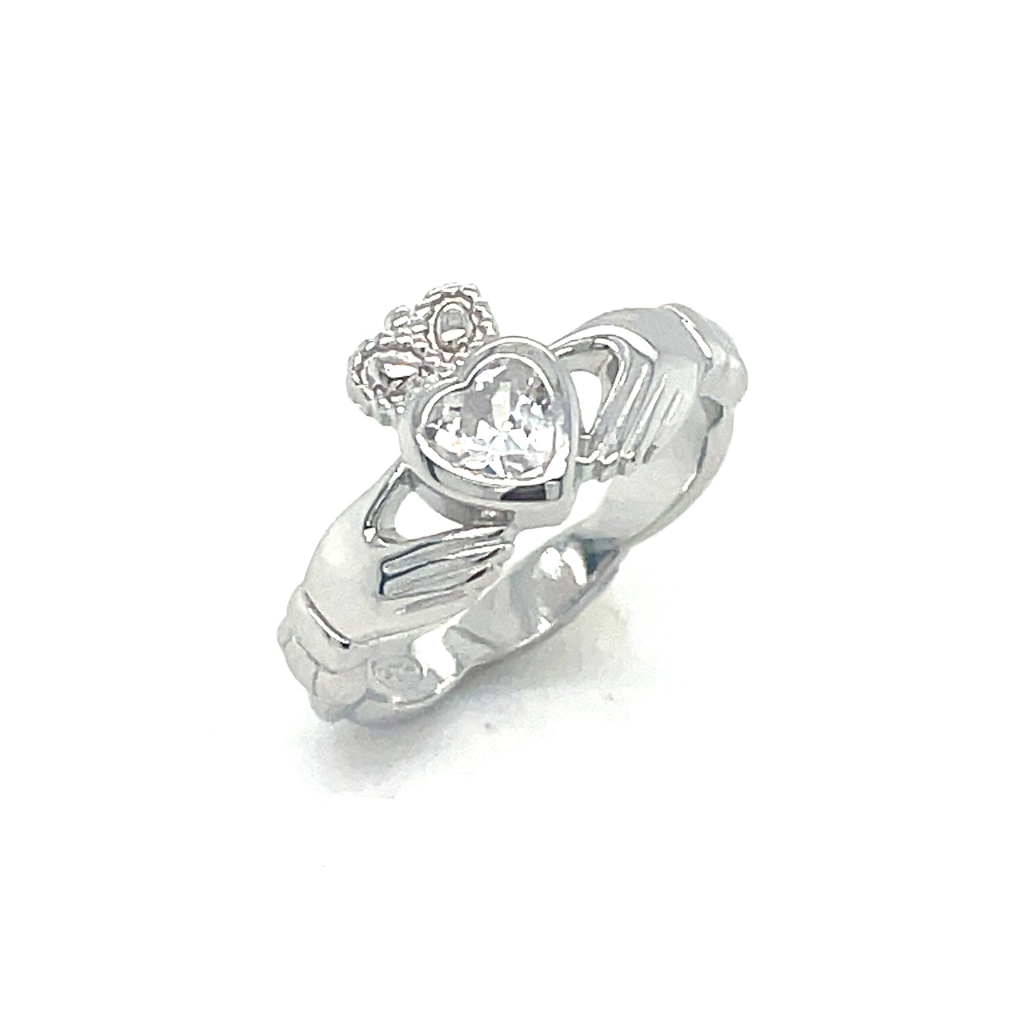 Sterling Silver Cubic Zirconia Rubover Claddagh Woven Ring