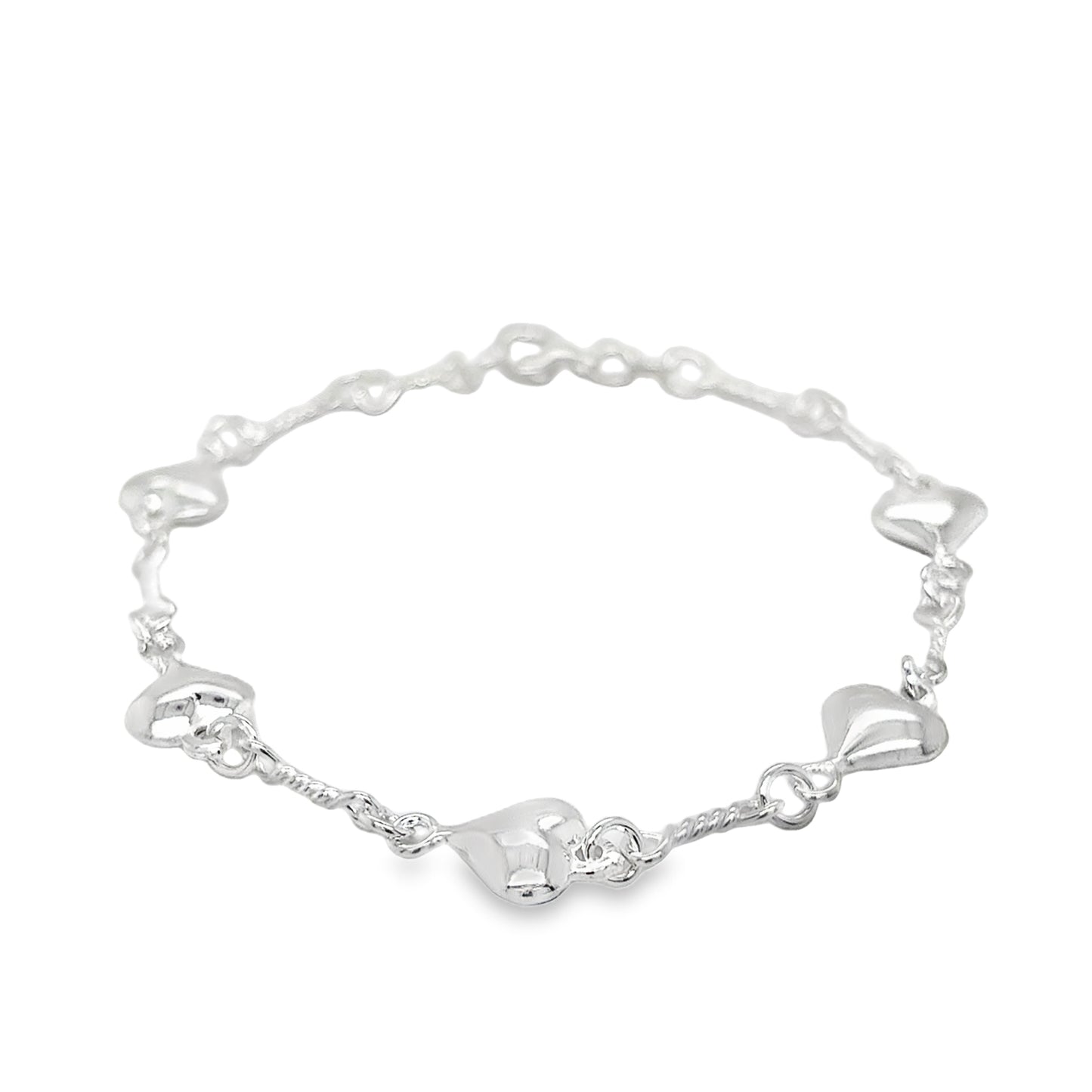 Sterling Silver Heart Link Bracelet 7.5'