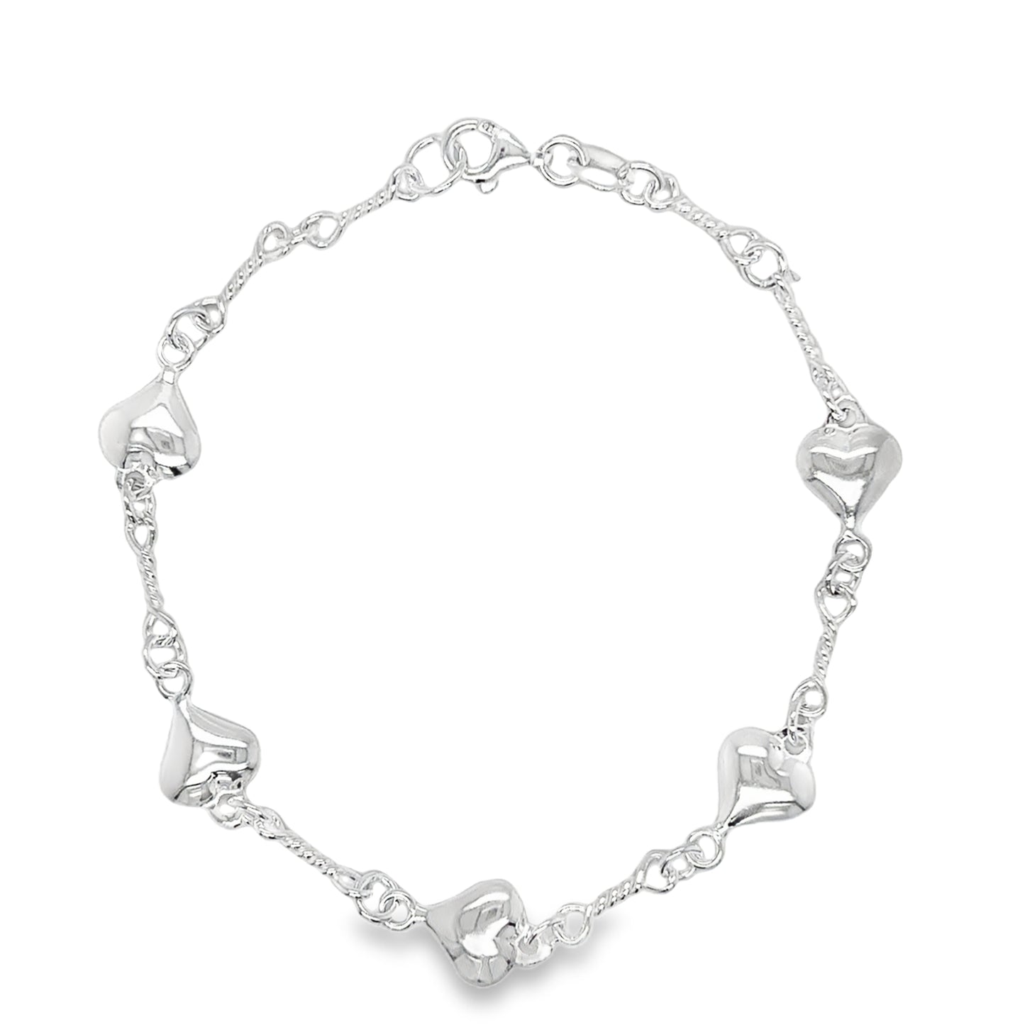 Sterling Silver Heart Link Bracelet 7.5'