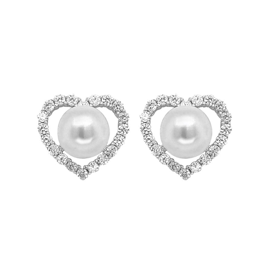 Sterling Silver CZ heart set with pearl stud earring