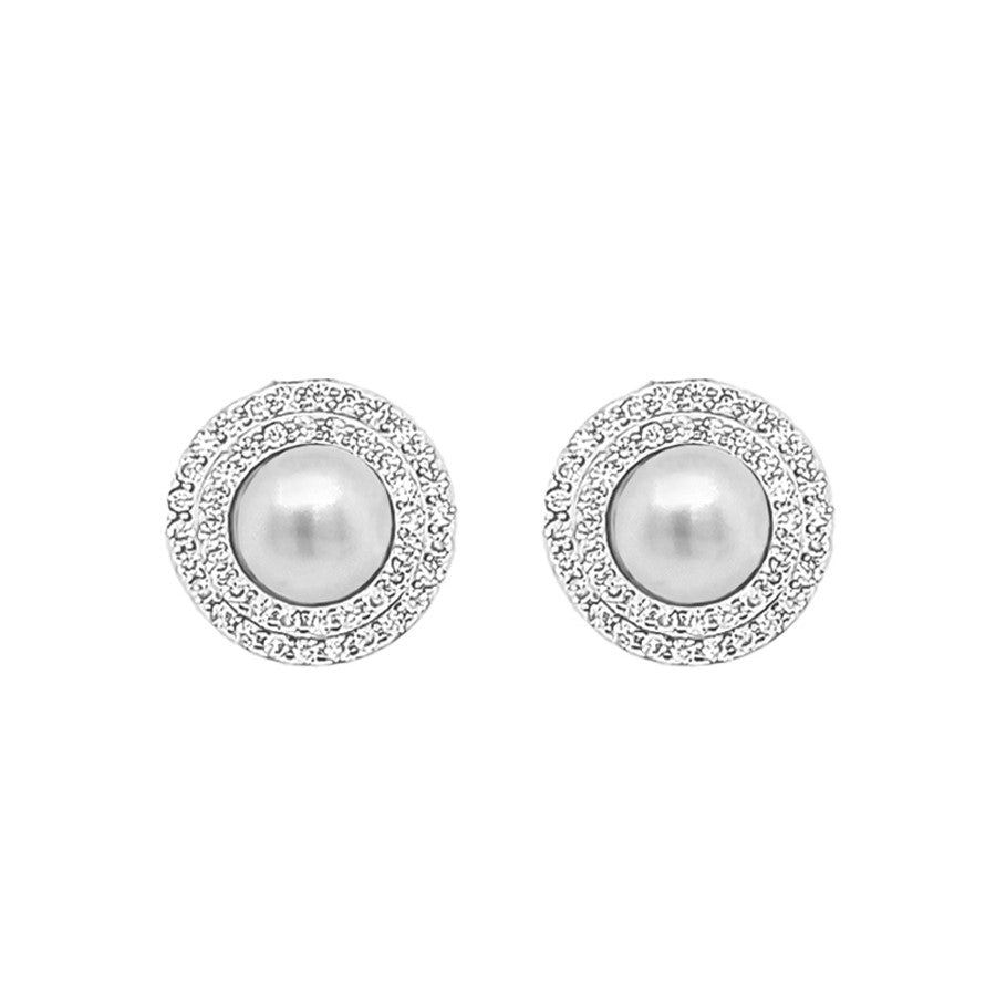 Sterling Silver Pearl dble halo set stud earring