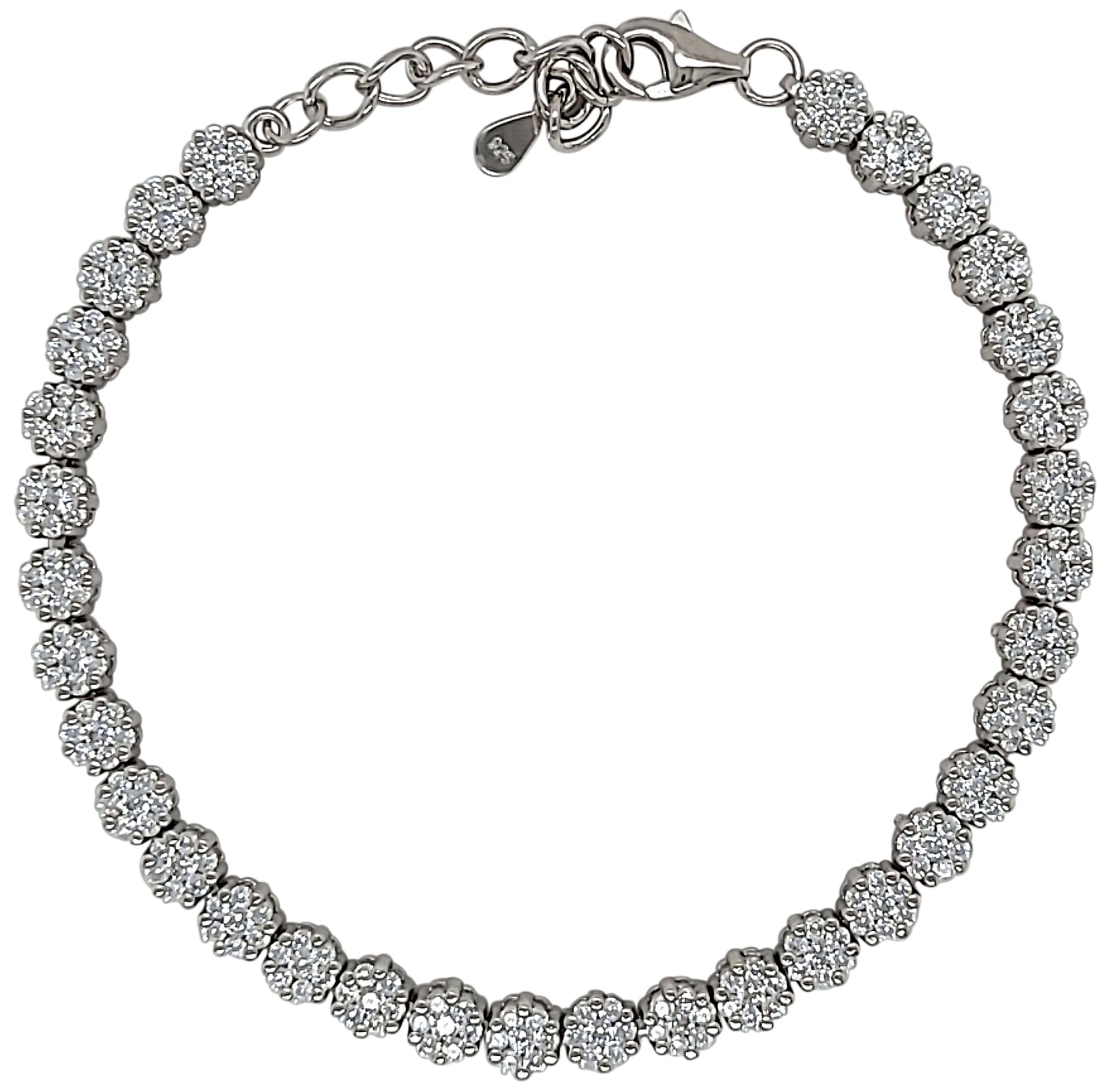Silver cubic zirconia cluster bracelet