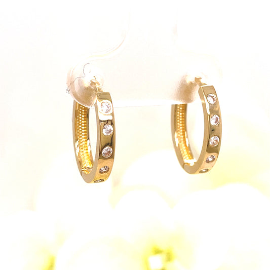 9ct Yellow Gold Punched CZ Oval Hoop Earrings